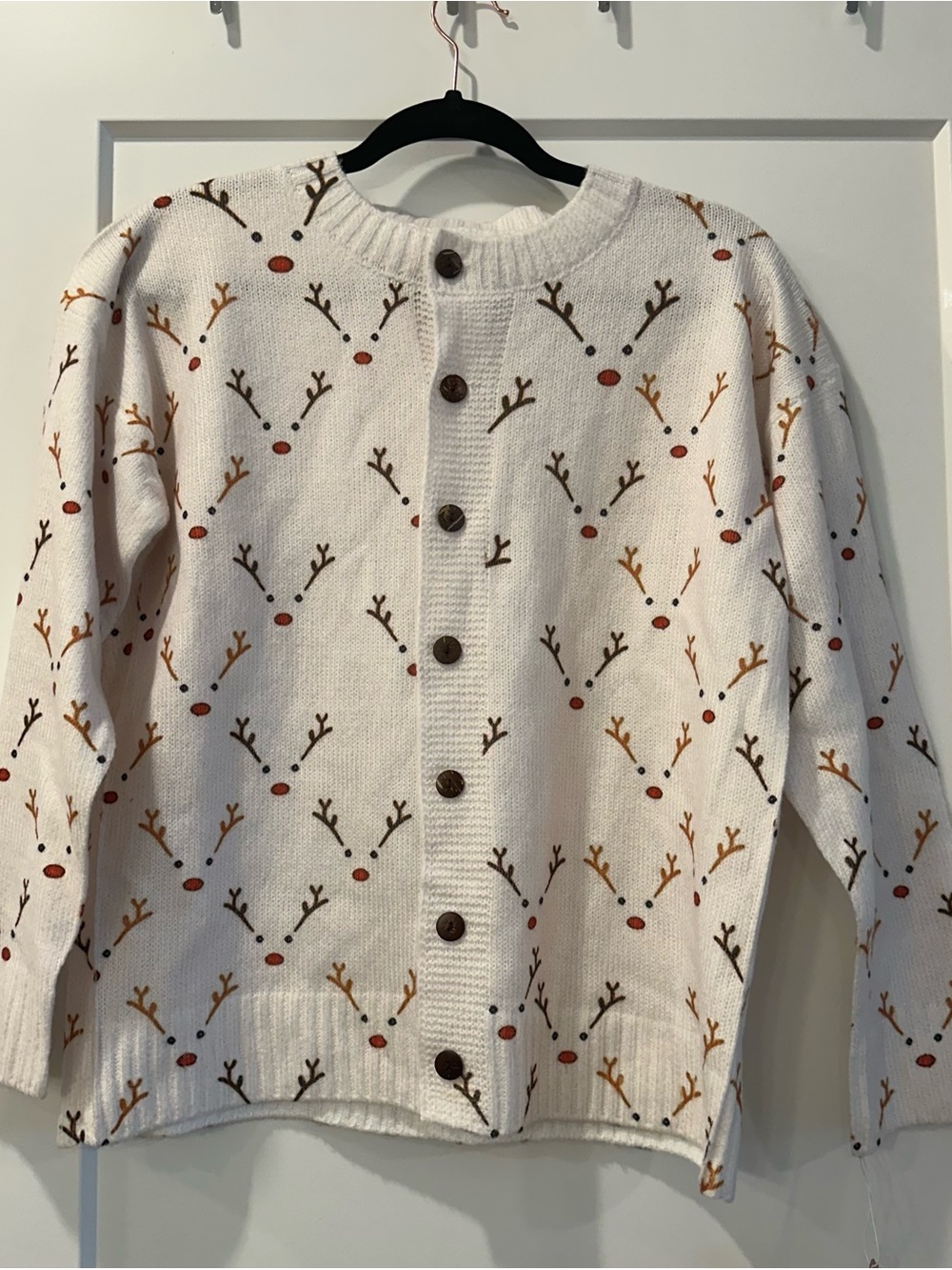 Women's Cream Holiday Reindeer Cardigan Sweater